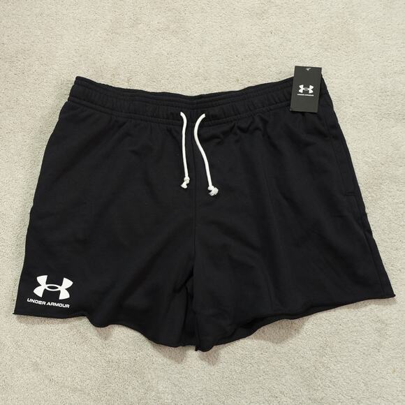 NWT Under Armour Mens UA Rival Terry 6" Activewear Shorts Loose Fit Black Sz 2XL - Picture 1 of 7